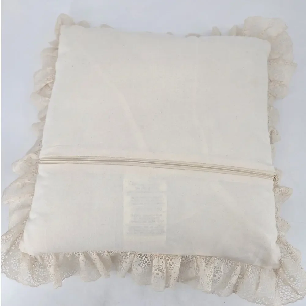 Vintage 90s Grandmacore Embroidered Candmar Designs Victorian Style Throw Pillow